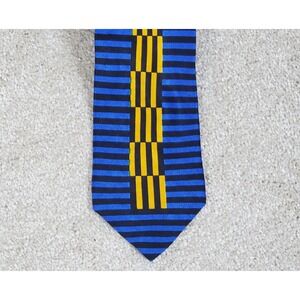 Bachrach Men's Neck Tie Blue Black and Gold 100% Silk Italy